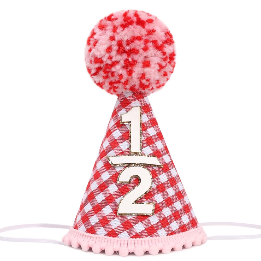 3375 Classic Plaid Half Birthday Hat - Baby 1/2 Birthday Cone Hat,Six